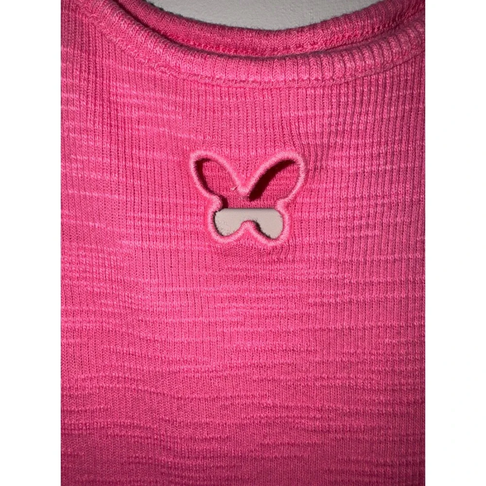 Old Navy Girls Pink Ribbed Butterfly Cutout Tank Top Size S 6-7 Sleeveless